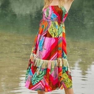Farm Rio Palila Fringe Midi Dress Topical Print NWT